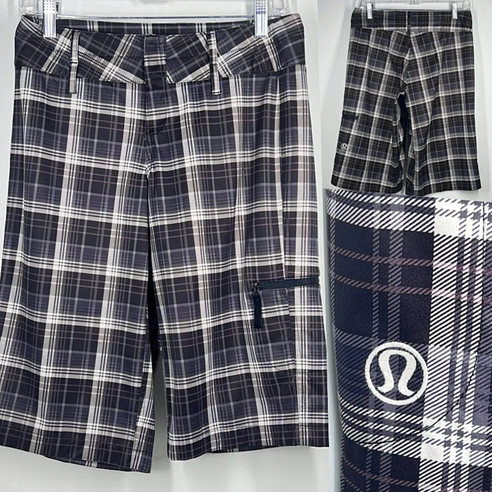 Lululemon Black Plaid Bermuda Tall Shorts Slim Fit Size 2 NWOT
